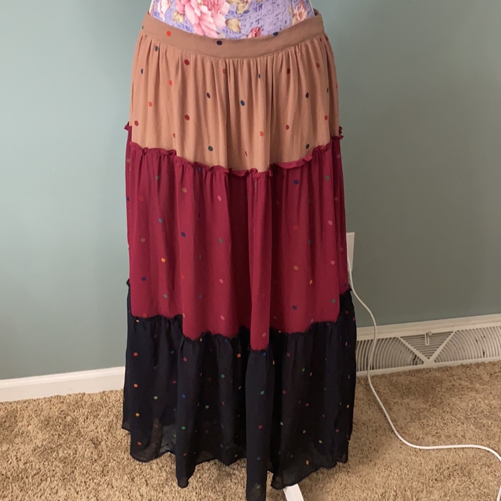 Farm Rio Large Polkadot Ruffled Midi Skirt Anthro - Picture 3 of 6